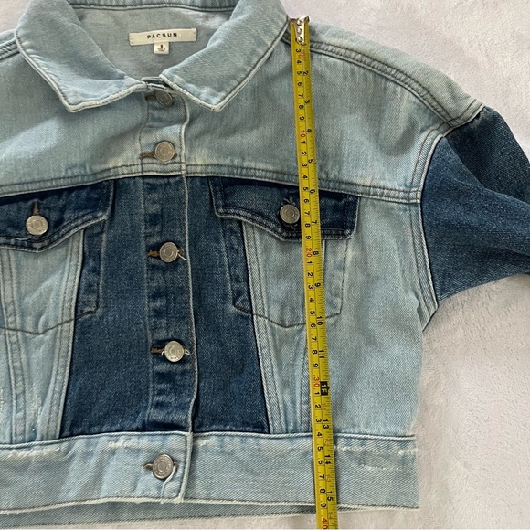PacSun Y2K Style Blue Denim Cropped Jacket Distressed BOHO Patchwork Small - Picture 6 of 9